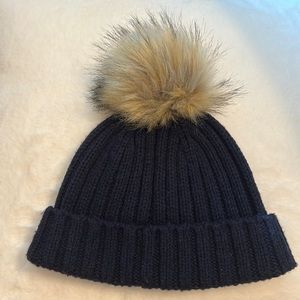 NWOT J. Crew Navy Beanie with Pom Pom